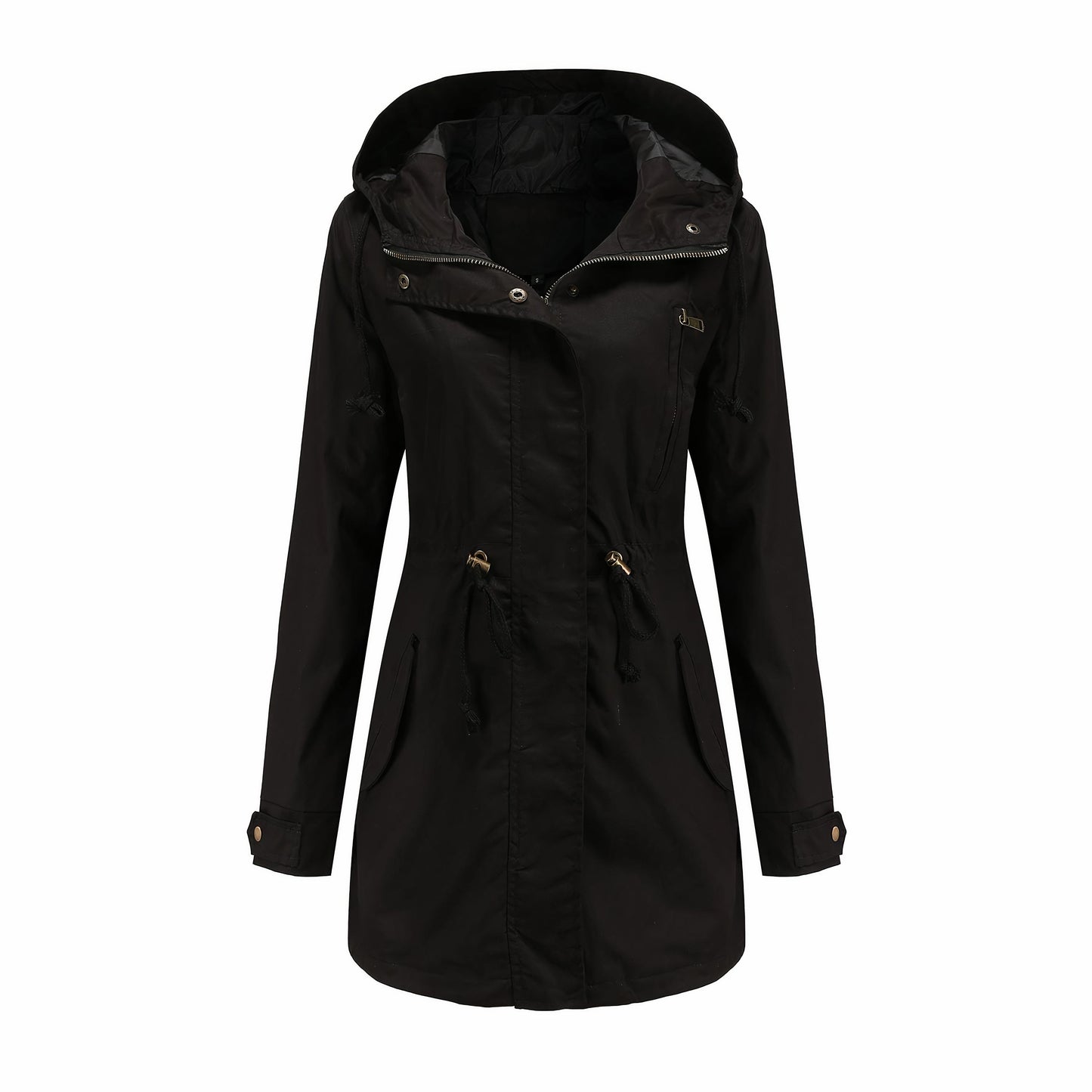 Street Wave Women Windbreaker Trench Coat Windproof Lightweight Spring Outerwear With Hood And Drawstring Waist