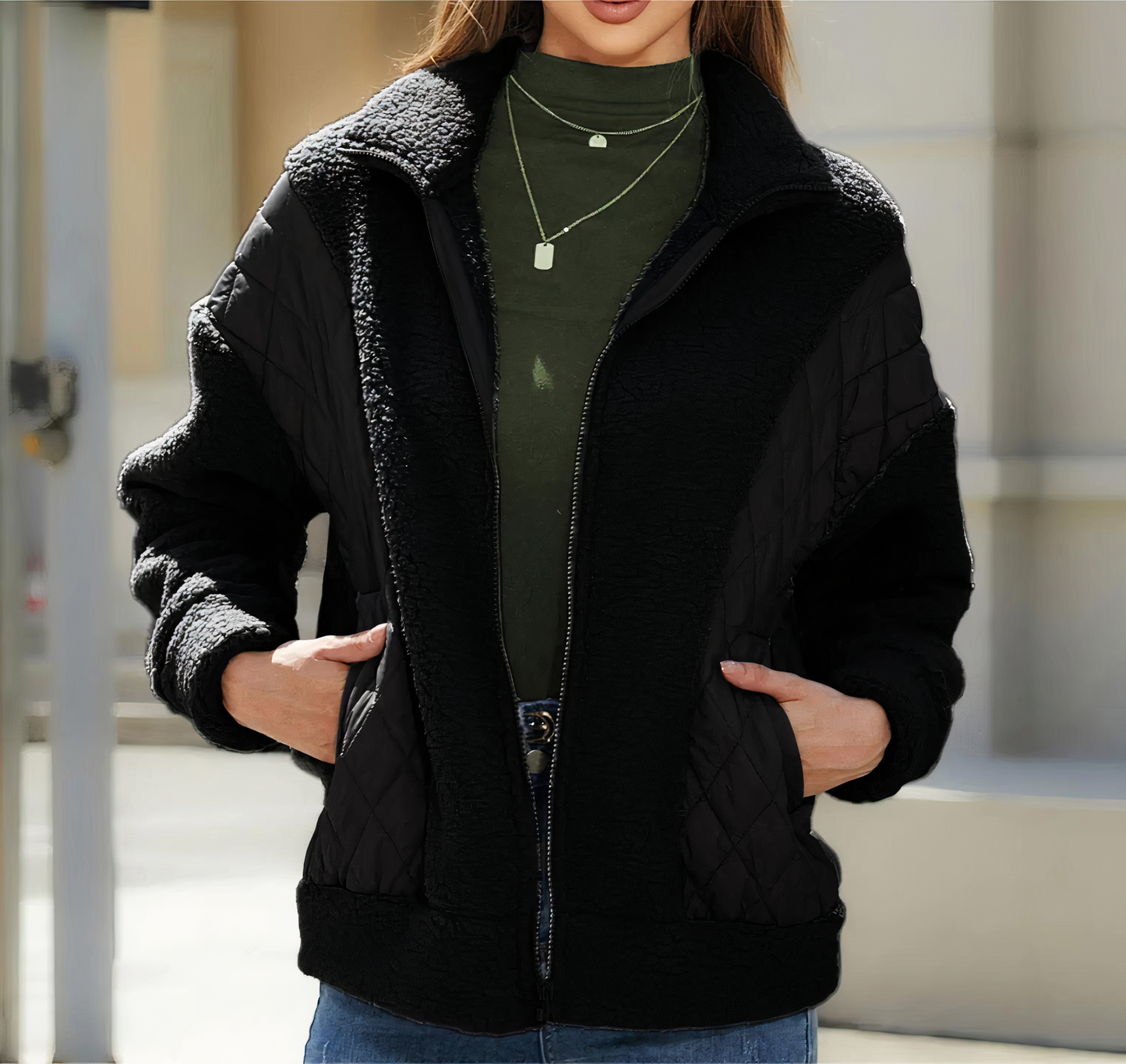 Streetwave Patchwork Quilted Fleece Jacket For Women Warm Insulated Cozy Comfort