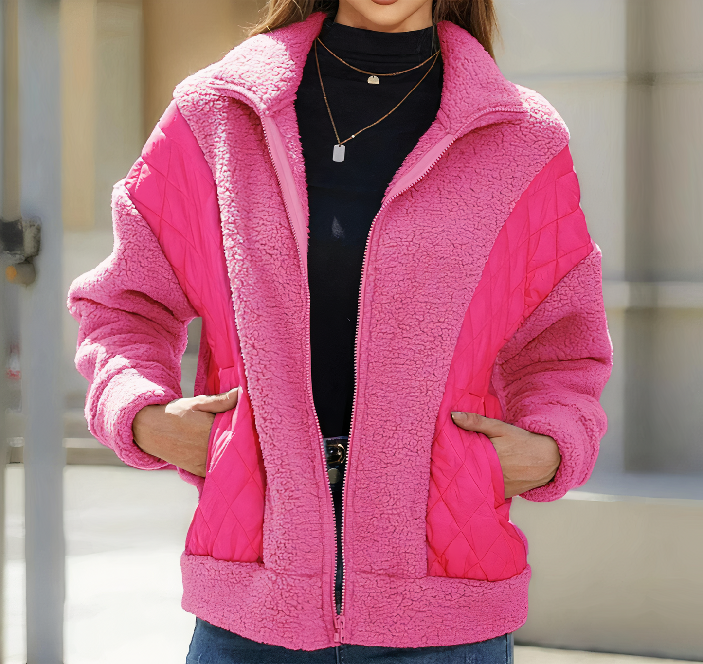 Streetwave Patchwork Quilted Fleece Jacket For Women Warm Insulated Cozy Comfort