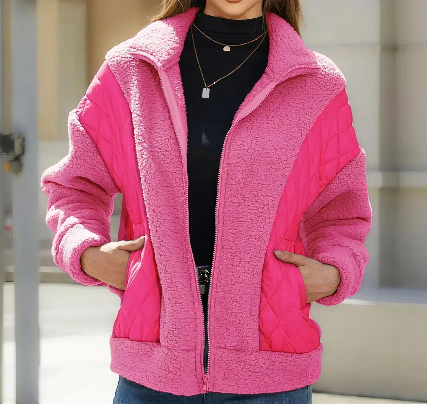 Street-wave Women's Sherpa Fleece Jacket With Pockets for Warmth and Durability Everyday Outerwear