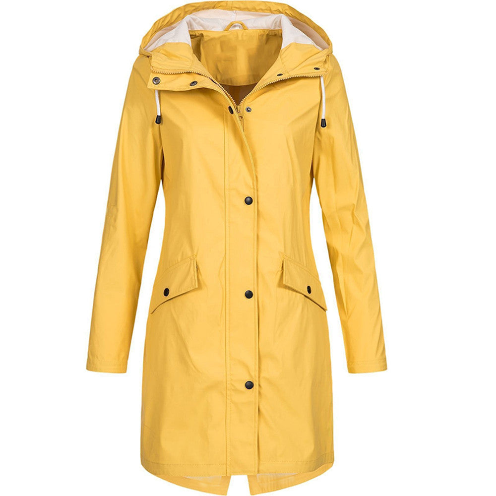 Street Wave Womens Autumn Windproof Rain Jacket Hooded Longline Waterproof Coat Everyday Wear