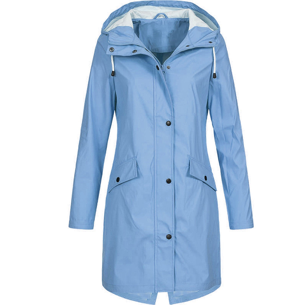 Street Wave Womens Autumn Windproof Rain Jacket Hooded Longline Waterproof Coat Everyday Wear