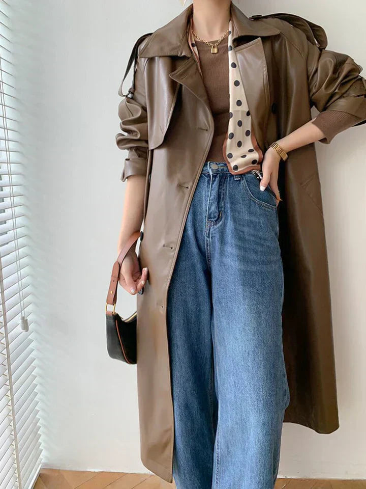 Streetwave Women's Leather Trench Coat Timeless Style All Season Comfort Effortless Chic Outerwear
