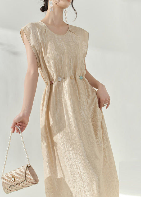 Robe longue slim patchwork champagne naturel pour l'été - Street-Wave