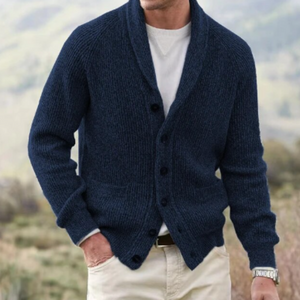 Street-Wave Men's Shawl Collar Cardigan with Button Closure and Long Sleeve Front Pockets Knit Sweater