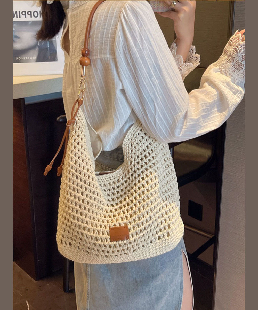 Nouveau sac à bandoulière en paille tissée de grande capacité abricot - Street-Wave
