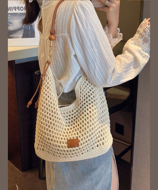 Nouveau sac à bandoulière en paille tissée de grande capacité abricot - Street-Wave