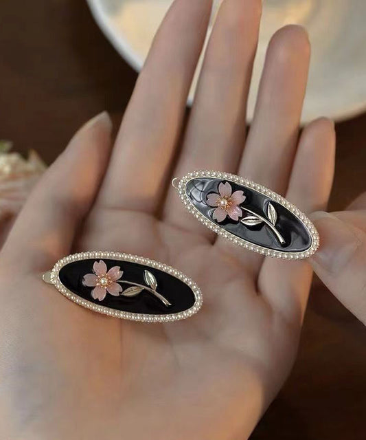 Nouvelle épingle à cheveux en alliage de cuivre noir et résine perlée Flora - Street-Wave
