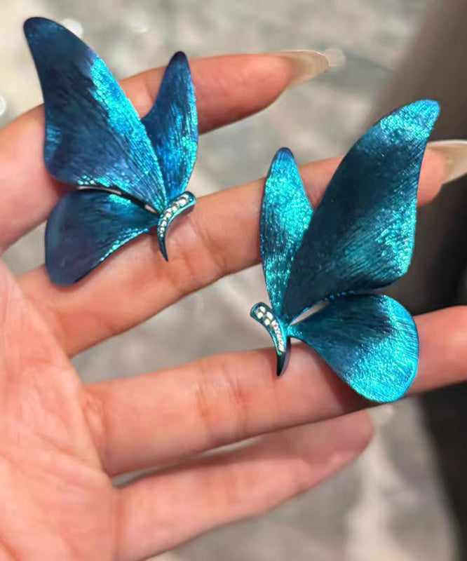 Nouvelles boucles d'oreilles à tige papillon en argent sterling bleu et résine - Street-Wave