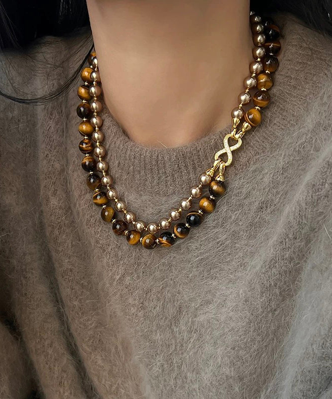 Nouveau collier de perles graduées à double couche en cuivre et œil de tigre - Street-Wave