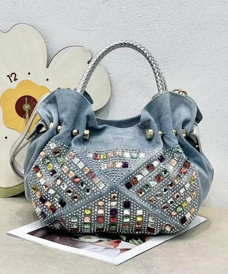 Nouveau sac fourre-tout tendance en denim bleu avec zircon - Street-Wave