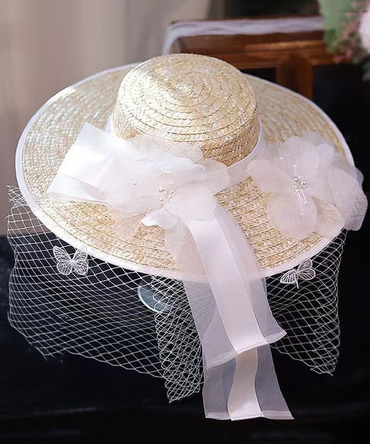 Nouveau chapeau de paille de style campagnard à fleurs en dentelle française - Street-Wave