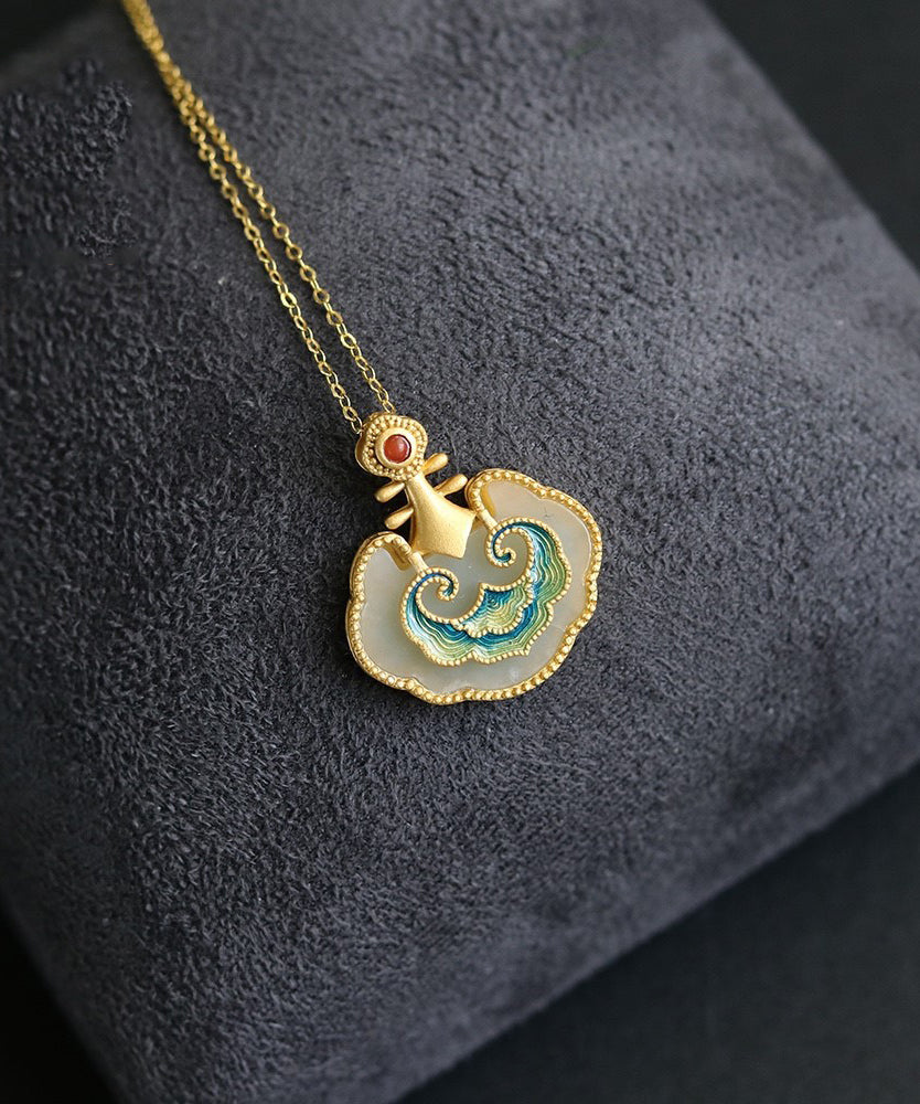 Collier pendentif en or ancien avec émail et jade - Street-Wave