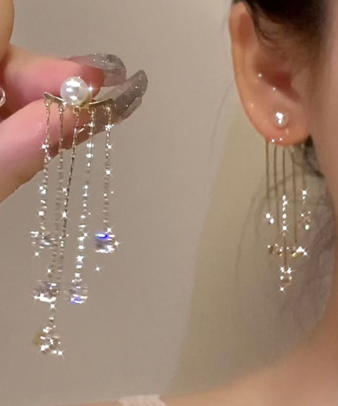 Boucles d'oreilles pendantes en alliage de cuivre doré et perles de zircon - Street-Wave