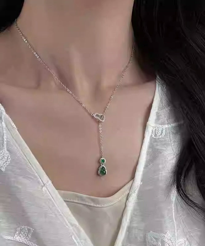 Nouveau collier pendentif pompon en argent sterling vert avec zircon émeraude calebasse - Street-Wave