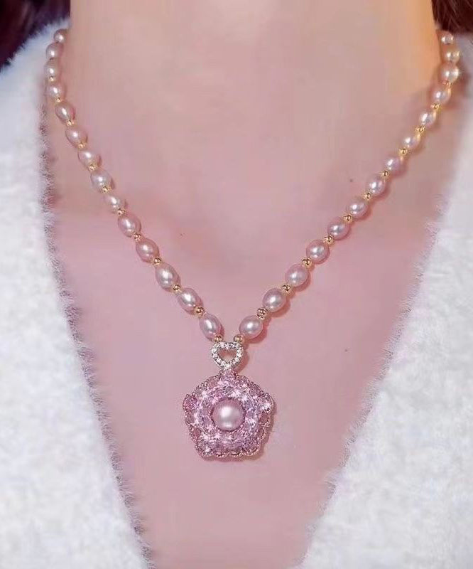 Nouveau collier avec pendentif en perles de zircon violet clair et cuivre surdoré - Street-Wave