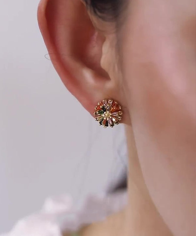 Nouvelles boucles d'oreilles à tige florales en argent sterling et zircon arc-en-ciel - Street-Wave