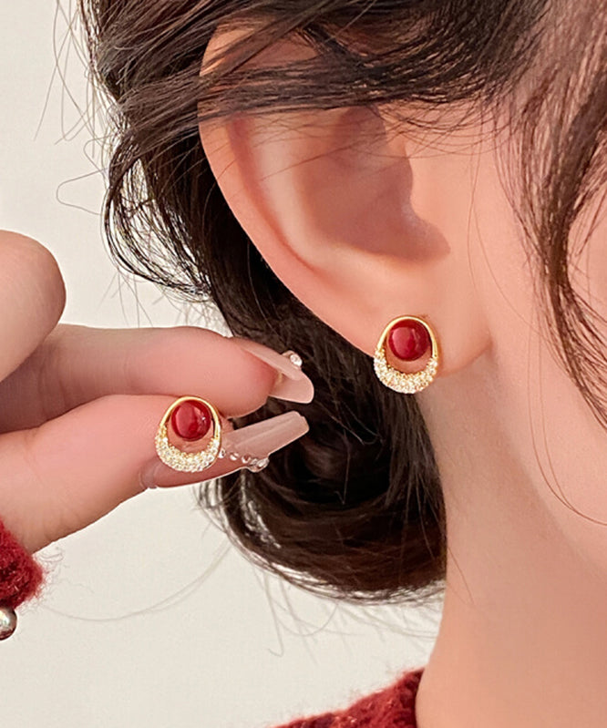 Nouvelles boucles d'oreilles à tige en perles de zircon surdorées en cuivre rouge - Street-Wave