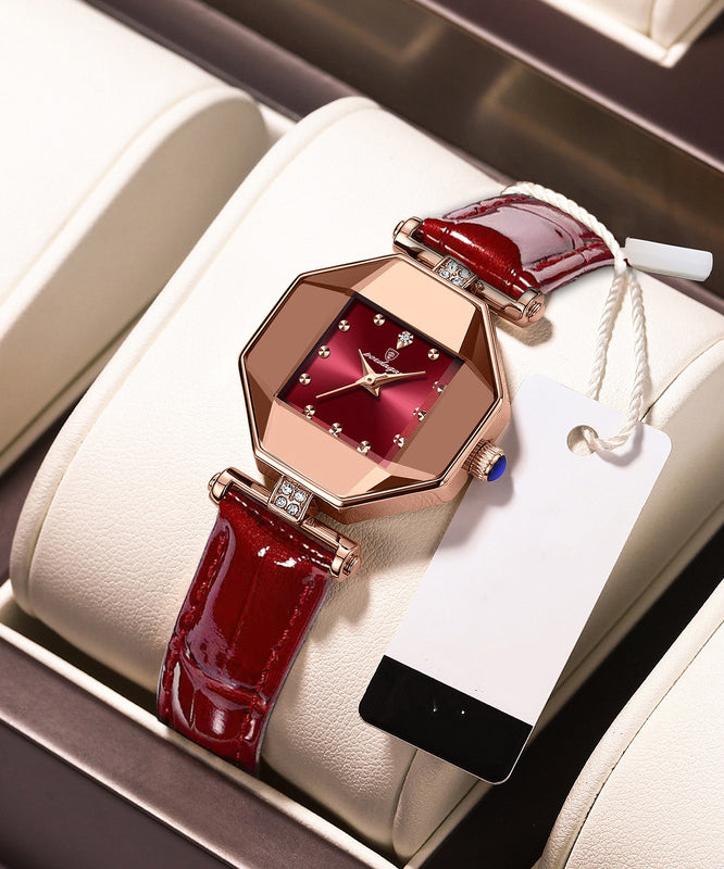 Nouvelles montres en cuir rouge, étanches, mouvement à quartz, verre trempé minéral - Street-Wave