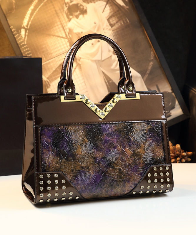 Nouveau sac fourre-tout rétro en similicuir marron jacquard et zircon - Street-Wave