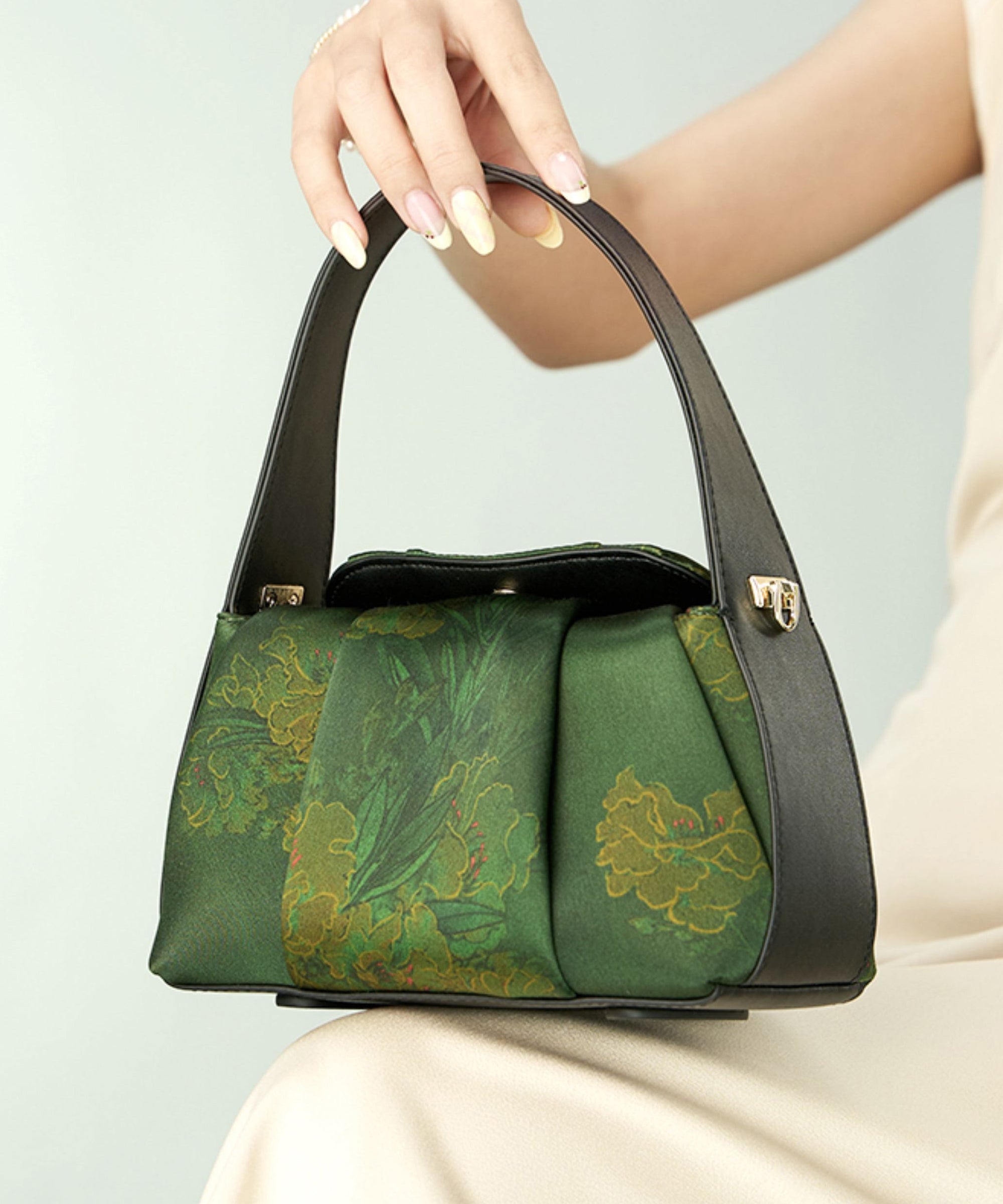 Nouveau sac fourre-tout rétro en soie verte brodée - Street-Wave