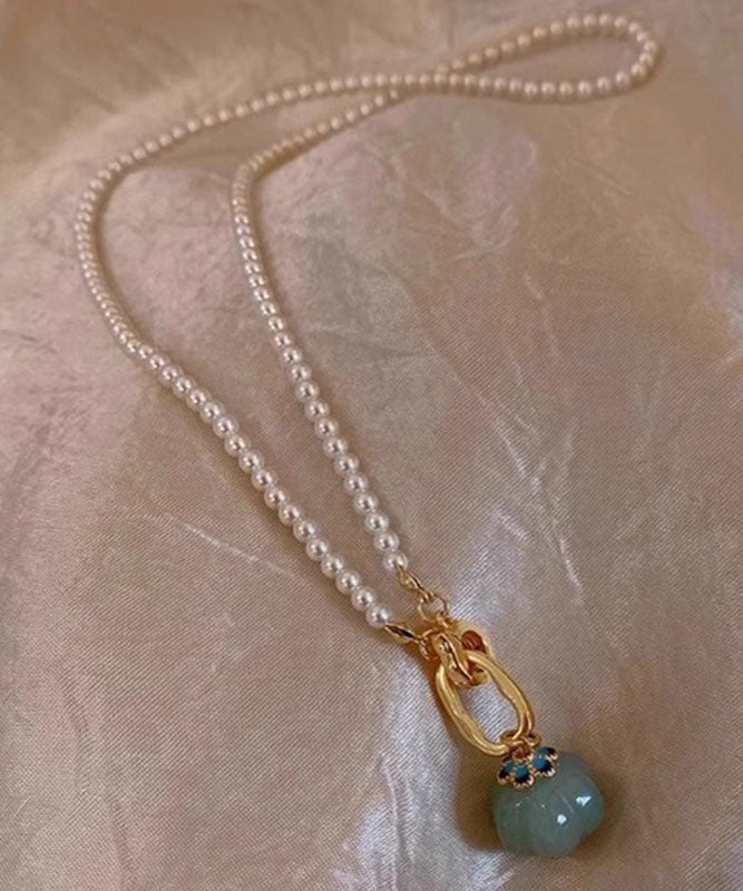 Nouveau collier pendentif en argent sterling blanc surplaqué avec perle de jade - Street-Wave