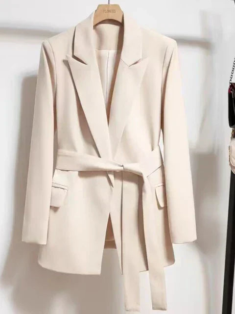 Street-Wave Belted Womens Blazer Elegant Black Suit Jacket For Professional Women
