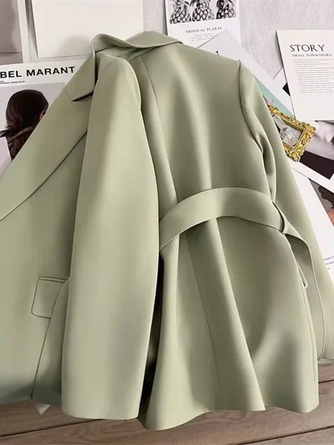 Street-Wave Elegant Womens Blazer Belted Tailored Office Jacket For Professional Women