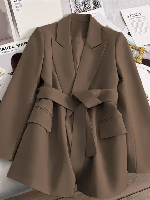 Street-Wave Elegant Womens Blazer Belted Tailored Office Jacket For Professional Women