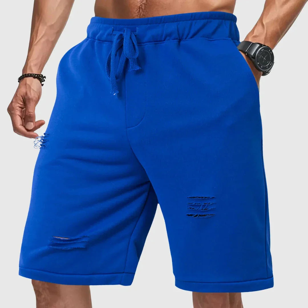Nick Distressed Drawstring Jogger Shorts For Men With Relaxed Fit And Ripped Detailing