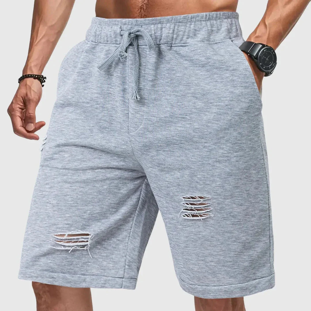 Nick Distressed Drawstring Jogger Shorts For Men With Relaxed Fit And Ripped Detailing