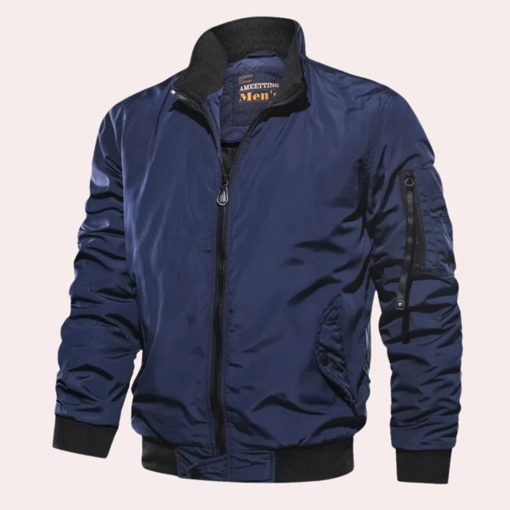 Street-Wave Bomber Jacket for Men Zipper Lightweight Olive