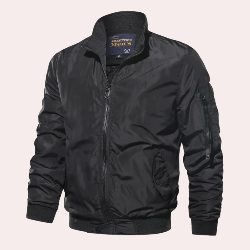 Street-Wave Bomber Jacket for Men Zipper Lightweight Olive