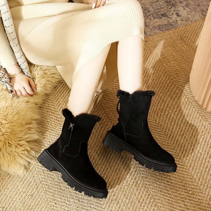 Streetwave Fur Lined Snow Boots With Plush Fur Trim And Non Slip Soles For Women, Cozy Warmth, Wedge Heel