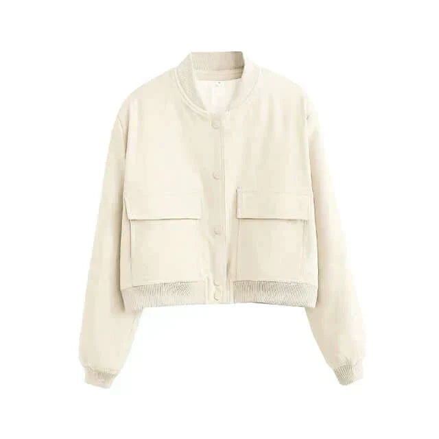 Streetwave Womens Versatile Bomber Jacket With Pockets Solid Color Streetwear Style For Everyday City Looks