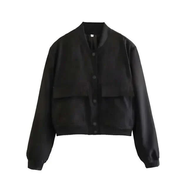 Streetwave Womens Versatile Bomber Jacket With Pockets Solid Color Streetwear Style For Everyday City Looks