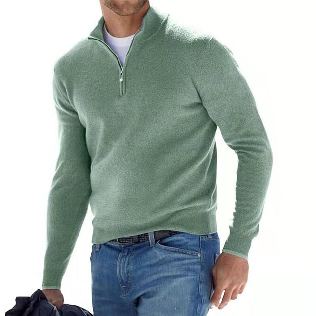 Street-Wave Men's Wool Knit Pullover Sweater With Zip Neck Regular Fit Ribbed Cuffs Hem