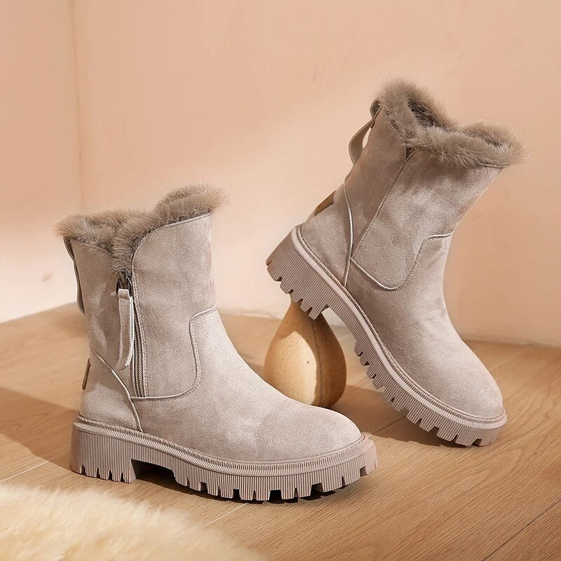 Streetwave Fur Lined Snow Boots With Plush Fur Trim And Non Slip Soles For Women, Cozy Warmth, Wedge Heel