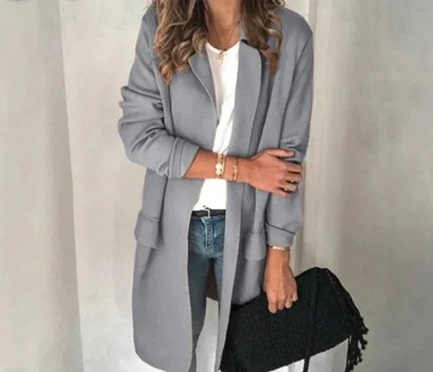 Street-wave Long Cardigan With Elegant Collar For Women, Chic And Versatile Wardrobe Essential