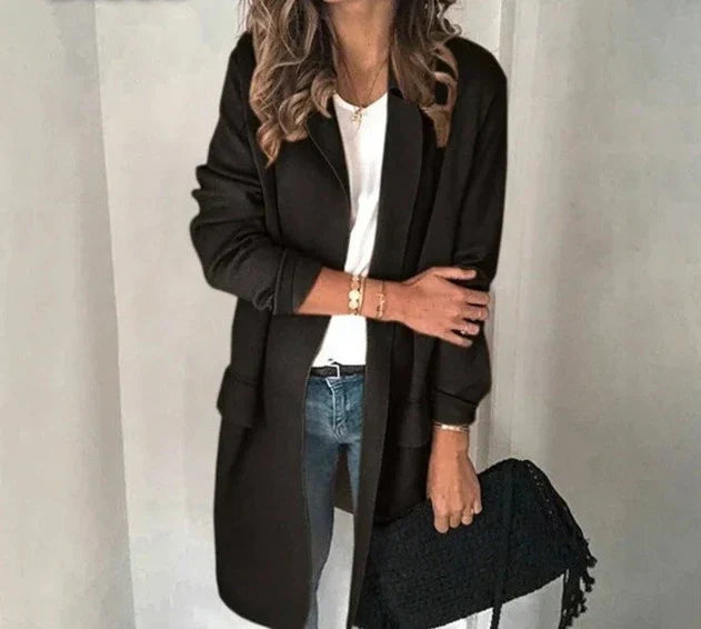 Street-wave Long Cardigan With Elegant Collar For Women, Chic And Versatile Wardrobe Essential