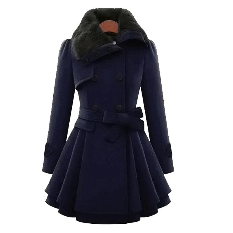 Street Wave Womens Trench Coat With Vegan Fur Collar Warm Stylish Winter Outerwear For Modern Women