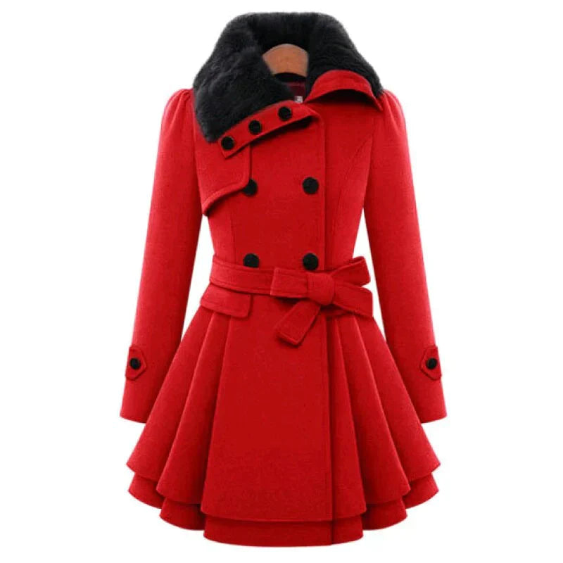 Street-Wave Beige Trench Coat With Vegan Fur Collar For Women Luxurious Eco Chic