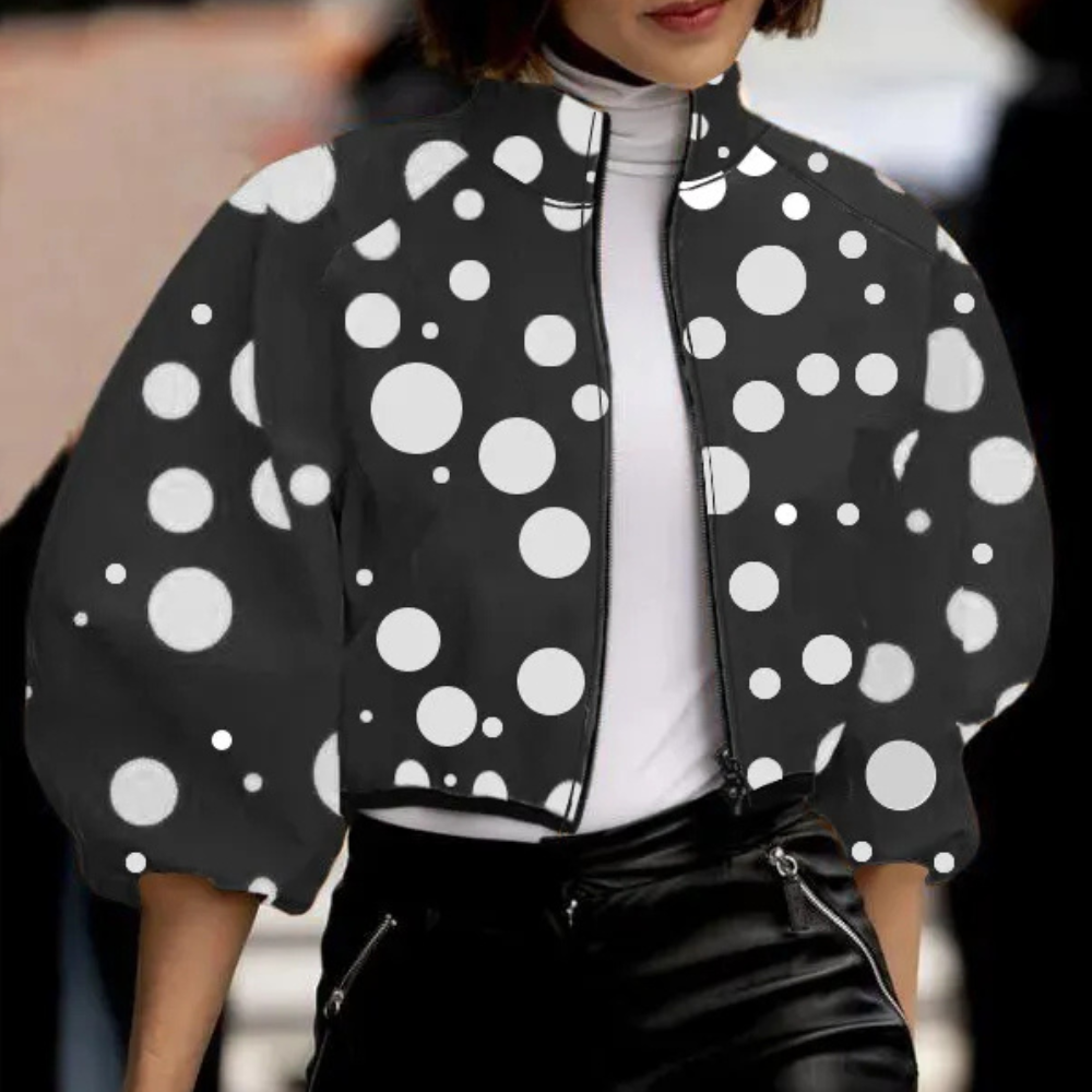 Street-wave Women Orange Polka Dot Short Jacket Chic Compact Autumn Coat Trendy Must-Have