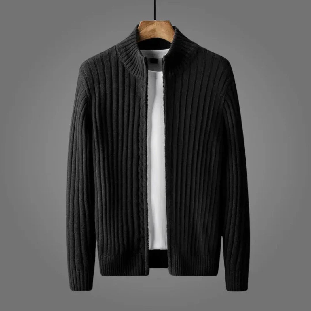 Waylynn Premium Ribbed Knit Cardigan Zip Front Unisex Wardrobe Essential