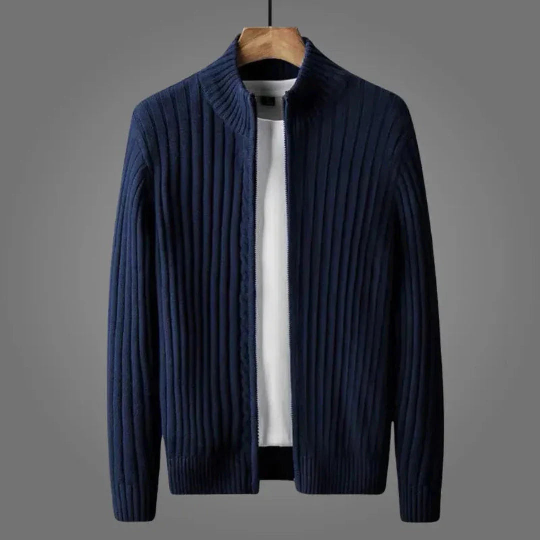 Waylynn Premium Ribbed Knit Cardigan Zip Front Unisex Wardrobe Essential