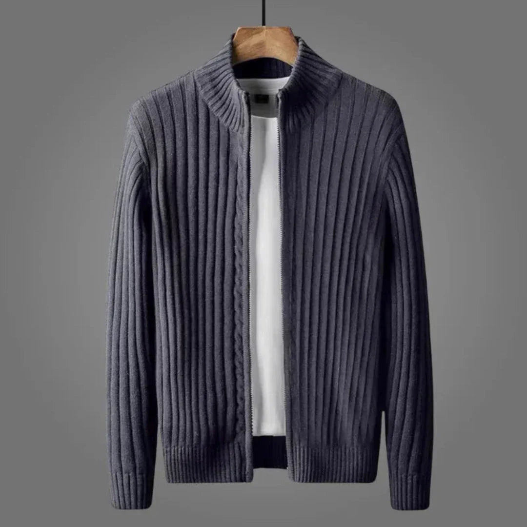 Waylynn Premium Ribbed Knit Cardigan Zip Front Unisex Wardrobe Essential