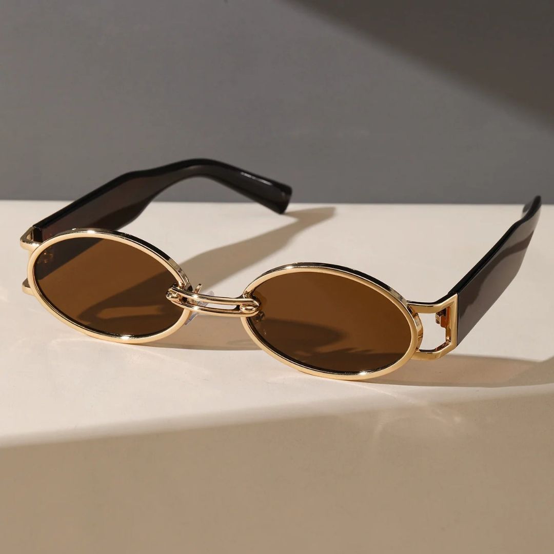 Nova Vintage Oval Sunglasses UV400 Protection Unisex Tortoiseshell Frame Gold Tone Metal Rim Classic Style