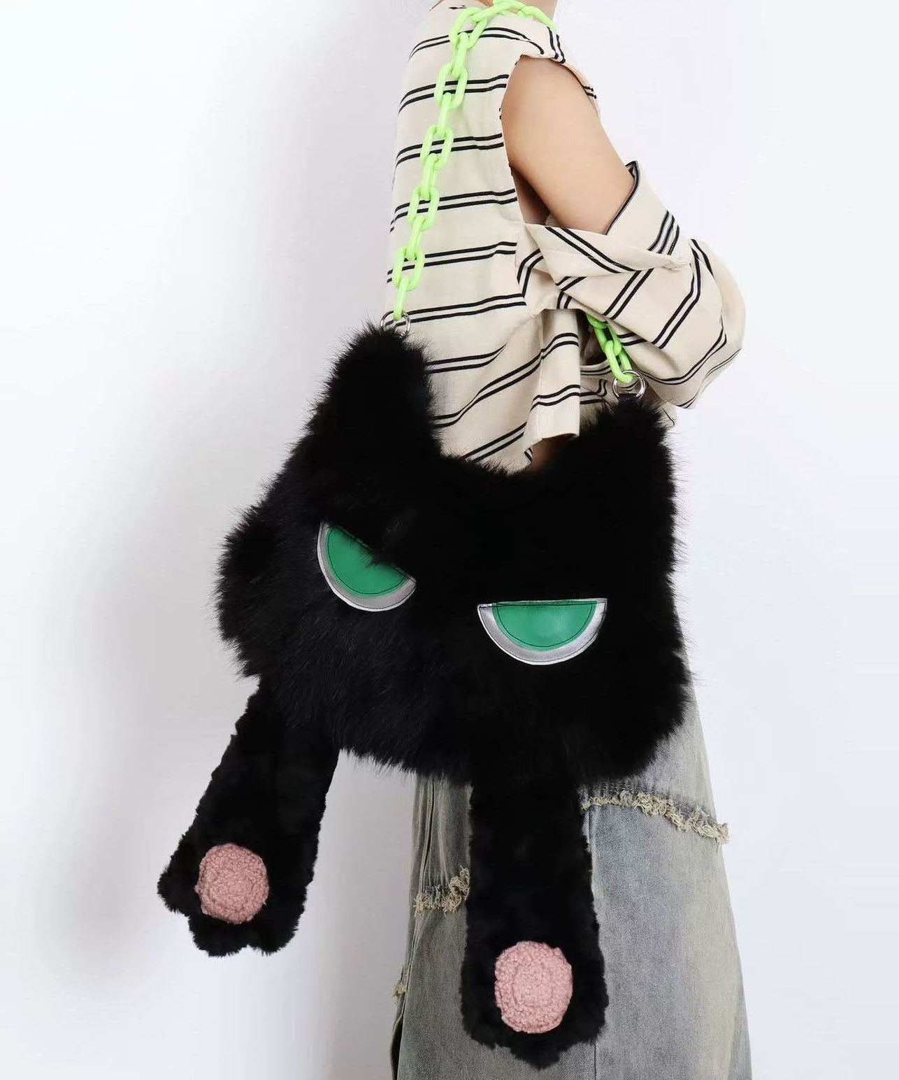 Sacs à main fantaisie en fourrure duveteuse en forme de chat noir pour filles - Street-Wave