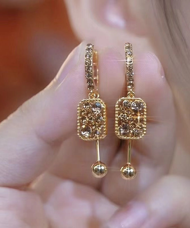 Boucles d'oreilles pendantes fantaisie en argent sterling et cristal de zircon surdoré - Street-Wave