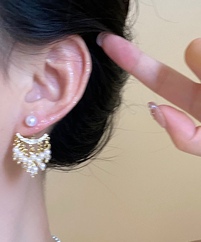 Boucles d'oreilles pendantes fantaisie en or, cuivre, zircon et perles - Street-Wave
